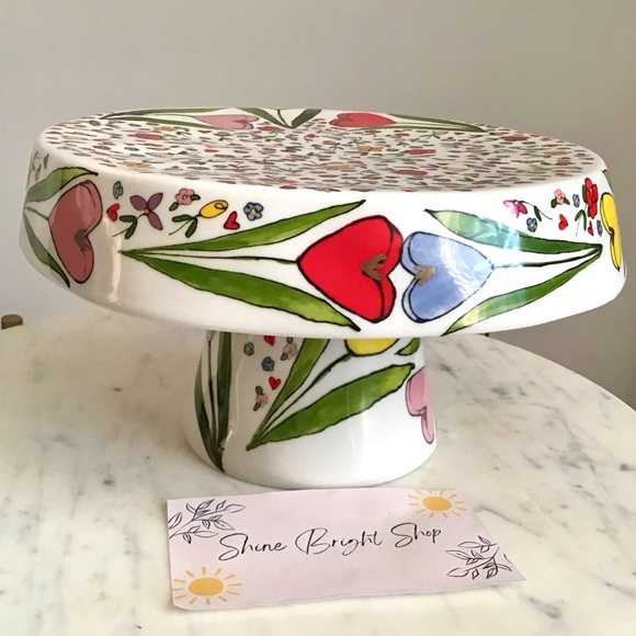 Anthropologie Mud Fairy Blooming Hearts Cake Stand Glazed Stoneware Floral NWT - Picture 9 of 11